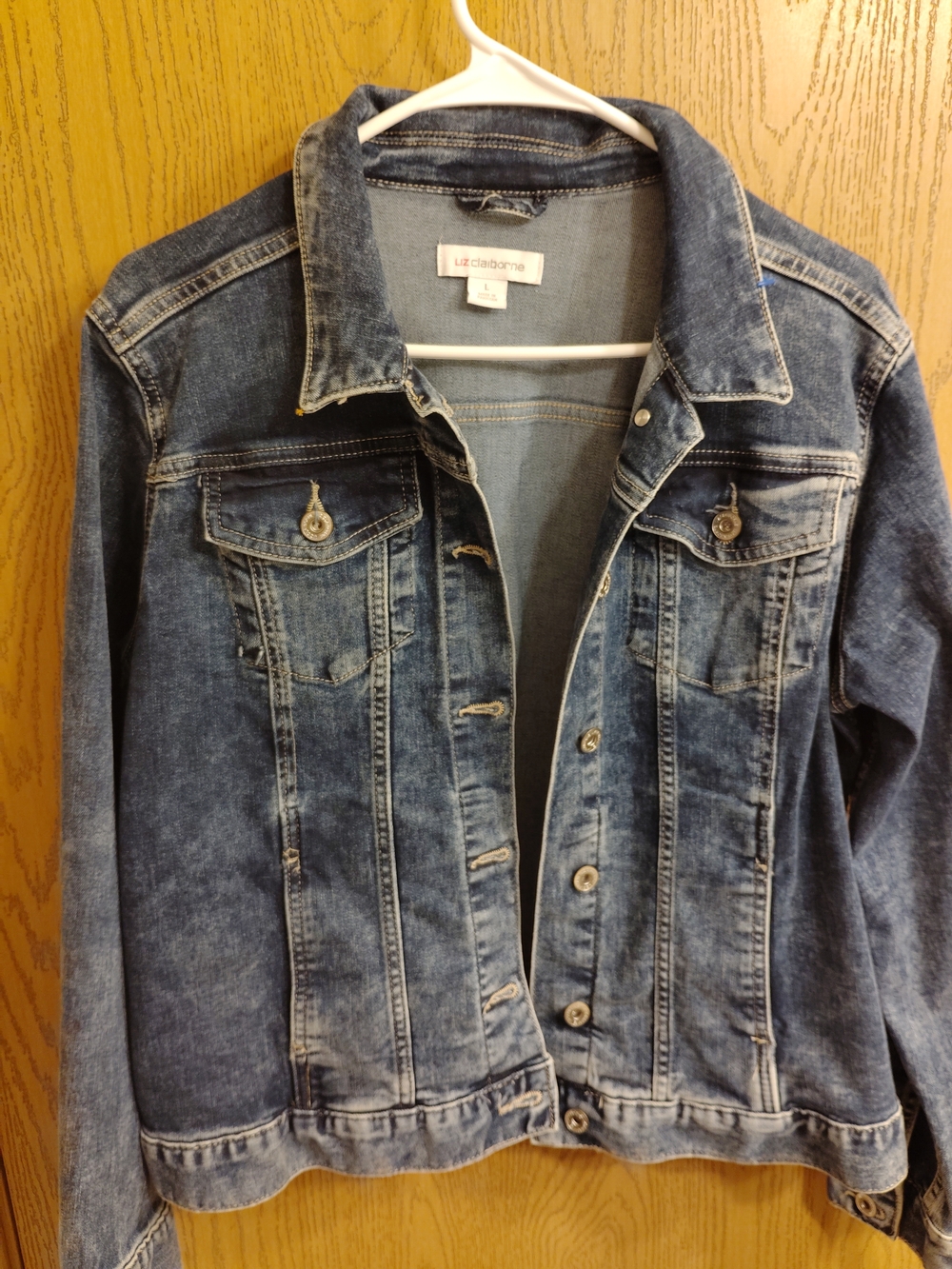 Liz Claiborne Distressed Medium Blue Denim Jacket